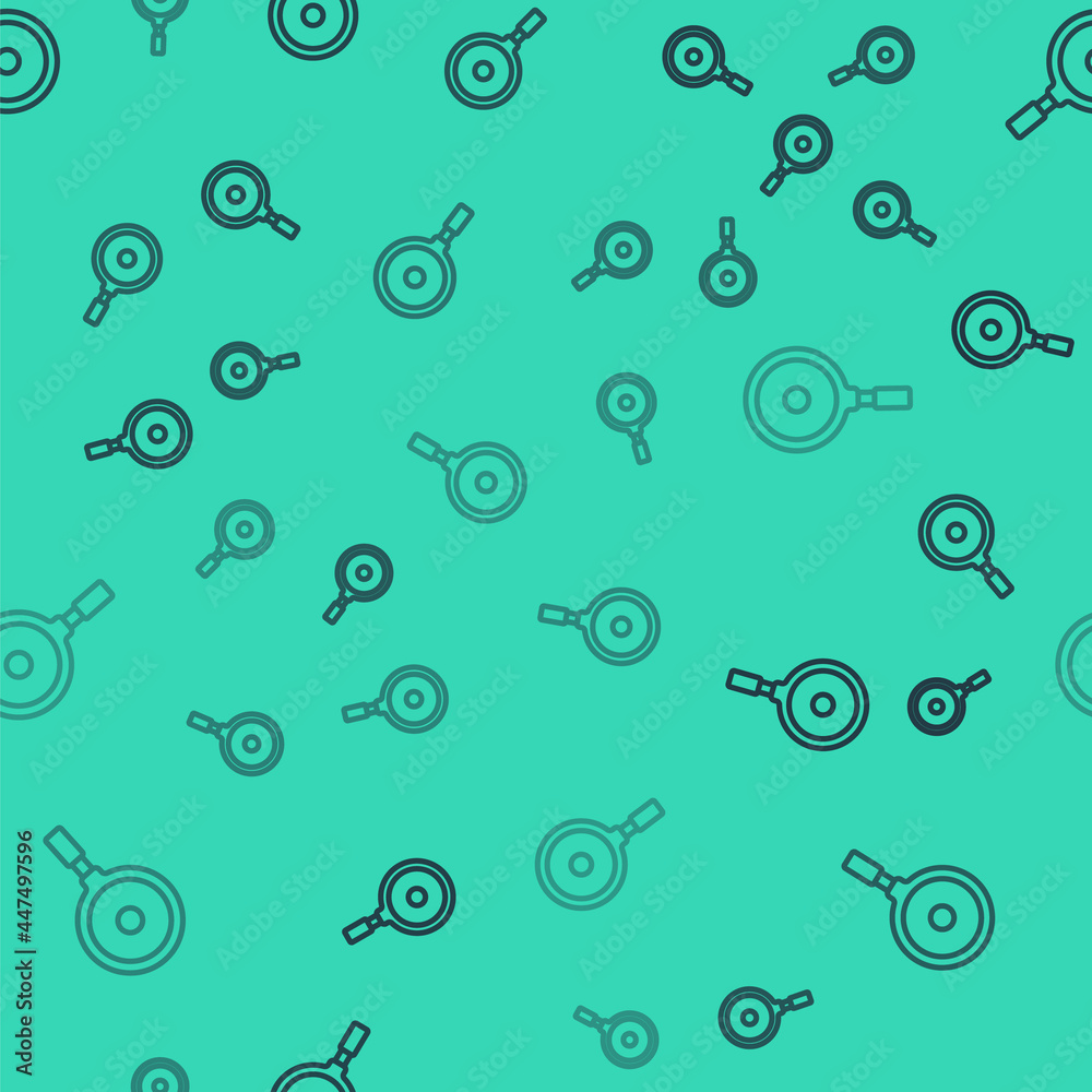 Black line Frying pan icon isolated seamless pattern on green background. Fry or roast food symbol. Vector Black line Frying pan icon isolated seamless pattern on green background. Fry or roast food symbol. Vector