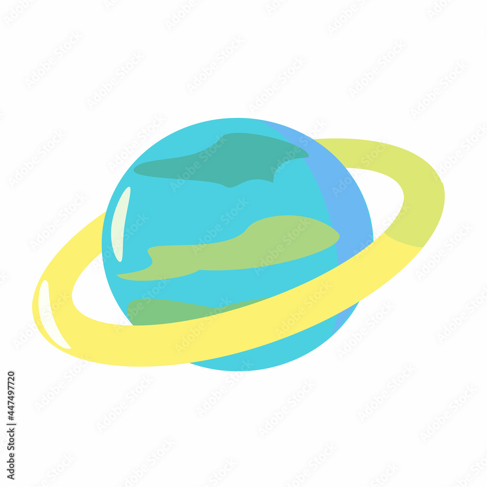 Fantastic blue planet with rings Cartoon vector illustration on white background Fantastic blue planet with rings Cartoon vector illustration on white background