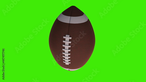 Rugby ball spinning on a green screen. 3d rendering