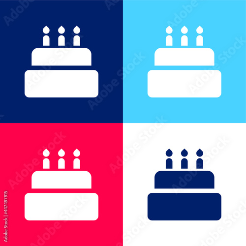 Birthday Cake blue and red four color minimal icon set