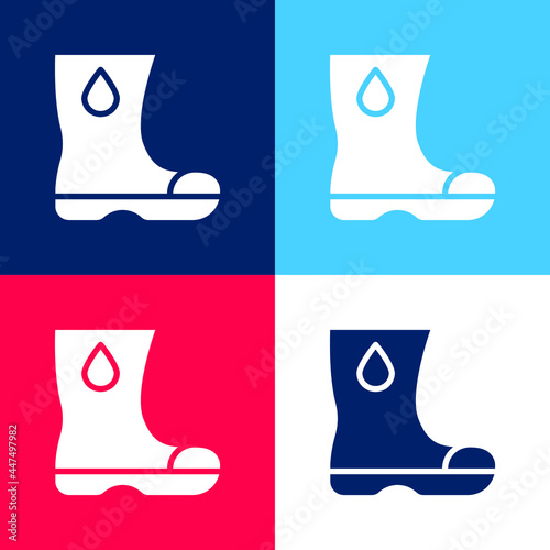 Boots blue and red four color minimal icon set