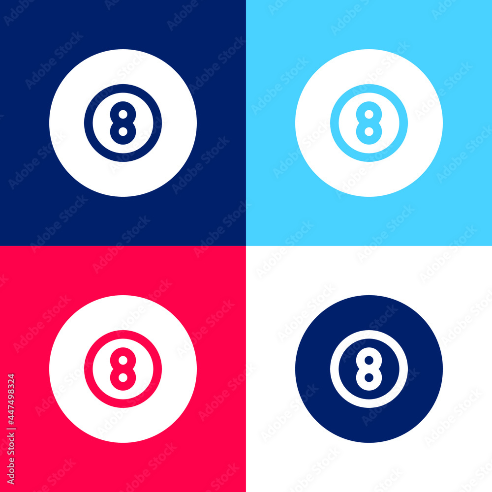 Billiard blue and red four color minimal icon set Billiard blue and red four color minimal icon set