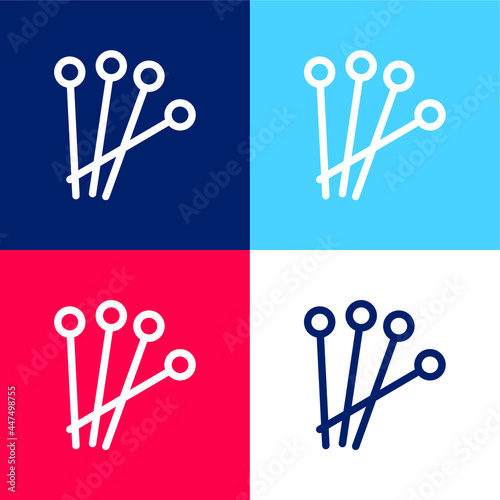 Acupunture Needles blue and red four color minimal icon set