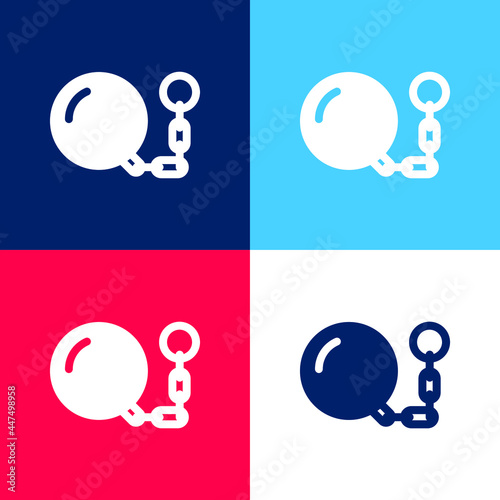 Ball And Chain blue and red four color minimal icon set