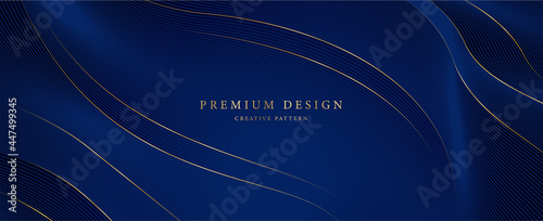 Premium background design with diagonal dark blue and gold line pattern. Vector horizontal template for business banner, formal invitation, luxury voucher, prestigious gift certificate photo