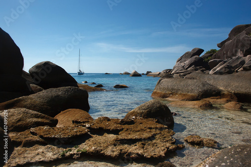 Boat in the sea near the coastline
