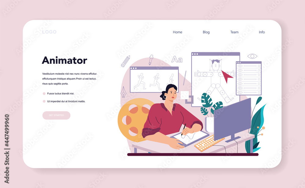 Animation designer web banner or landing page. Artist creating digital Animation designer web banner or landing page. Artist creating digital