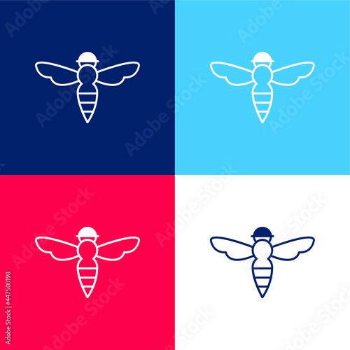 Bee With Sting Outline blue and red four color minimal icon set