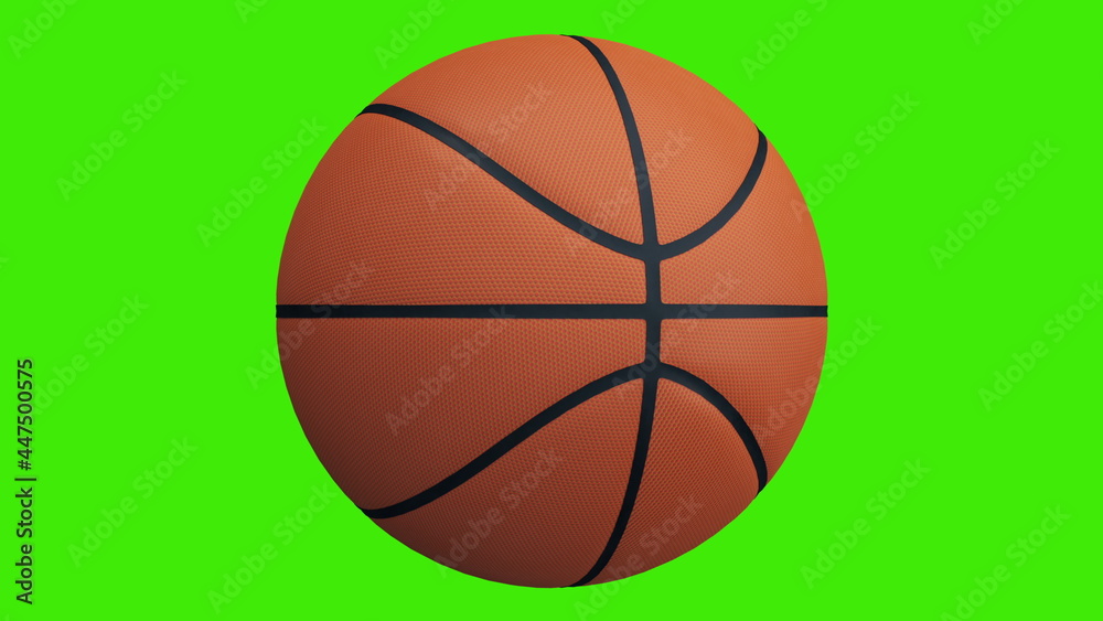 Basketball ball spinning on a green screen - chromakey background. 3d rendering