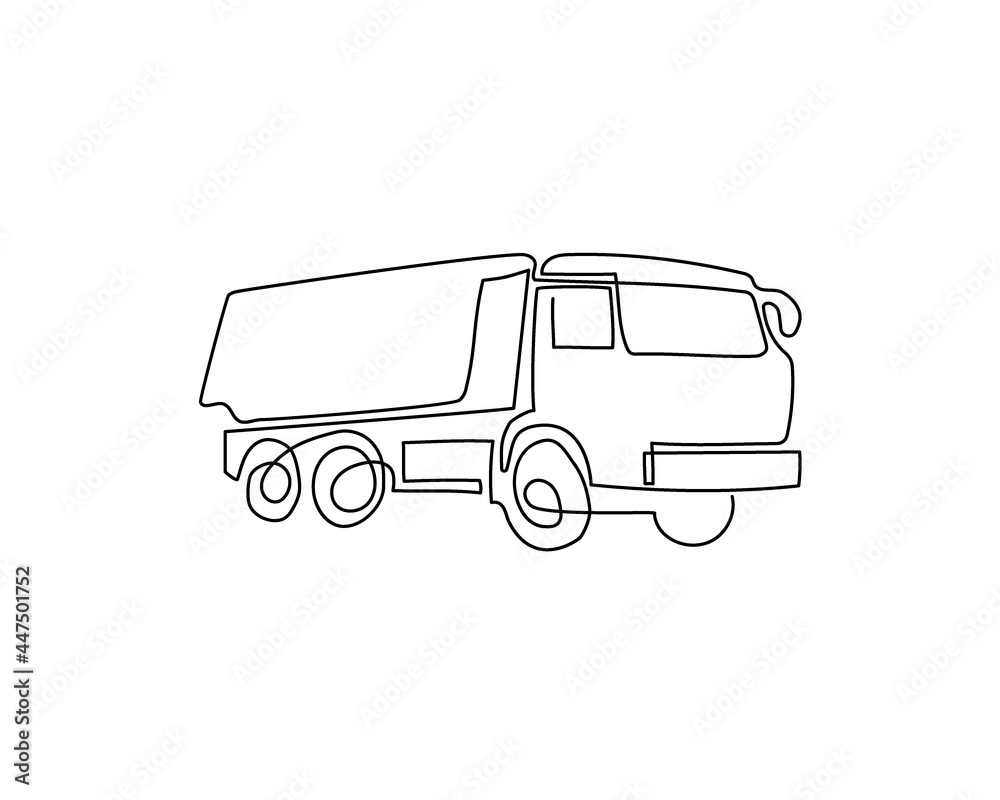 Dump truck continuous line drawing. One line art of commercial vehicle, lorry. Dump truck continuous line drawing. One line art of commercial vehicle, lorry.
