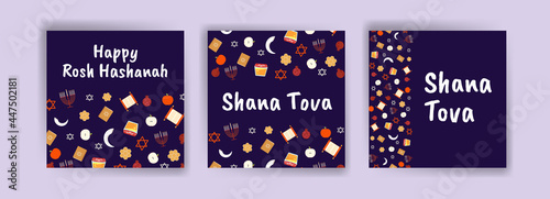 Happy rosh hashanah. Shana tova. Vector banners for social media posts, postcards, greeting cards, and posters.
