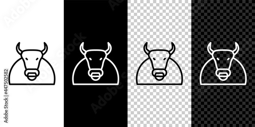 Set line Bull icon isolated on black and white background. Spanish fighting bull. Vector