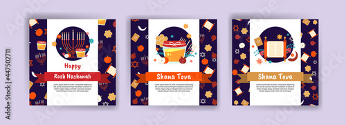 Happy rosh hashanah. Shana tova. Vector banners for social media posts, postcards, greeting cards, and posters.