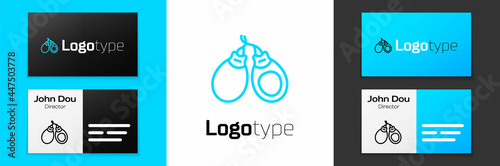 Blue line Musical instrument castanets icon isolated on white background. Logo design template element. Vector