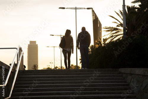 Barcelona, Spain, 1st April 2021. Lifestyle shoot in el Poblenou. People walking next to the beach in Barcelona