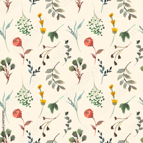 Wallpaper Mural Autumn wild floral watercolor seamless pattern Torontodigital.ca