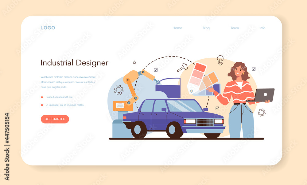 Industrial designer web banner or landing page. Artist creating Industrial designer web banner or landing page. Artist creating