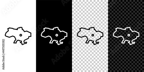 Set line Map of Ukraine icon isolated on black and white background. Vector