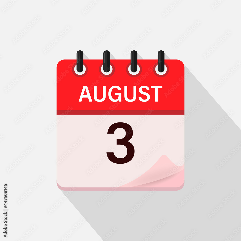 August 3, Calendar icon with shadow. Day, month. Flat vector illustration. August 3, Calendar icon with shadow. Day, month. Flat vector illustration.