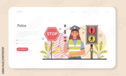 Police officer web banner or landing page. Detective making interrogation
