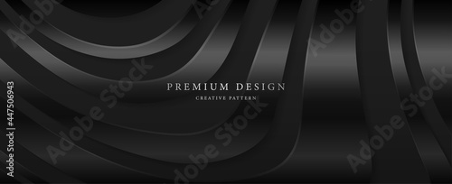 Premium background design with black curve line pattern on dark backdrop. Vector horizontal template for business banner, formal invitation, luxury voucher, prestigious gift certificate