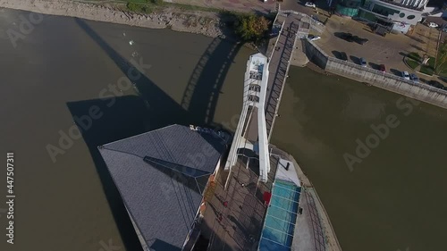 Aerial view in a circle: pedestrian bridge 