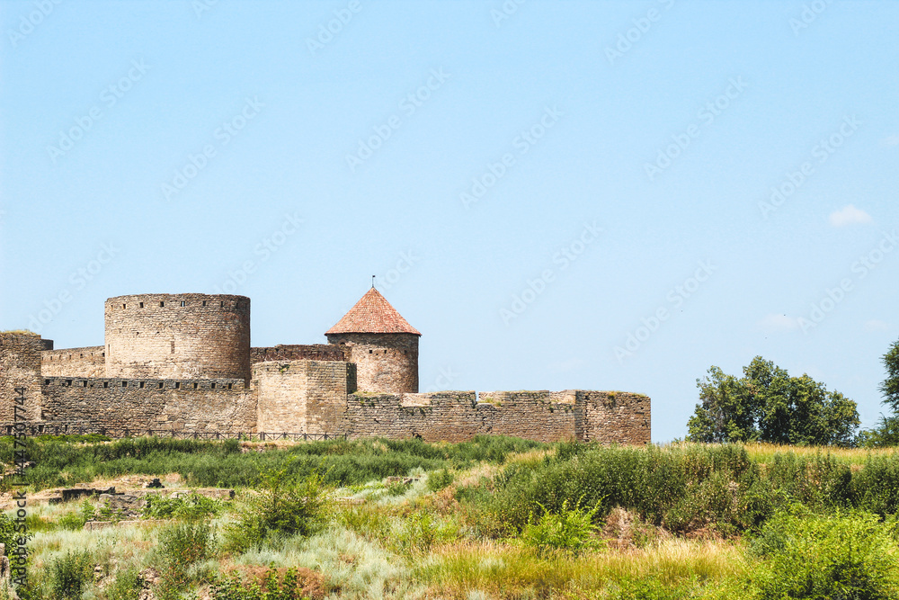 Ancient castle security building with towers.