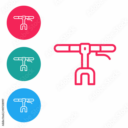 Red line Bicycle handlebar icon isolated on white background. Set icons in circle buttons. Vector