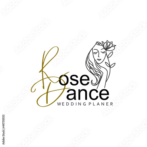 Women's faces in one line art style with flowers. Continuous line art in elegant style for beautique logo, wedding logo etc. Beautiful women face Vector illustration