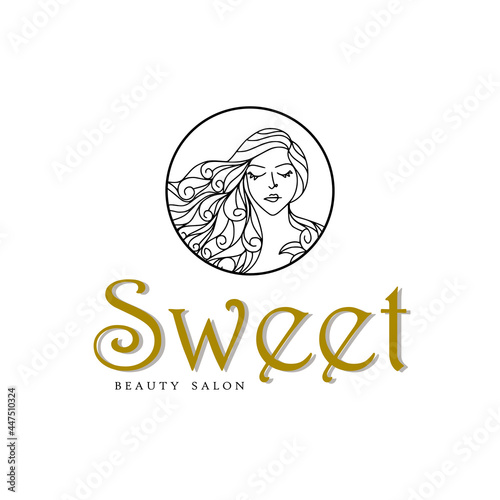 Women's faces in one line art style with flowers. Continuous line art in elegant style for beautique logo, wedding logo etc. Beautiful women face Vector illustration