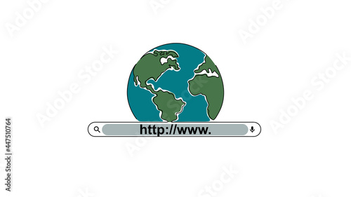 World Wide Web Day August 1.Simple planet and search. Minimalist web banner, poster, card, line art background. Single line art. World Wide Web day vector illustration. One continuous line drawing.