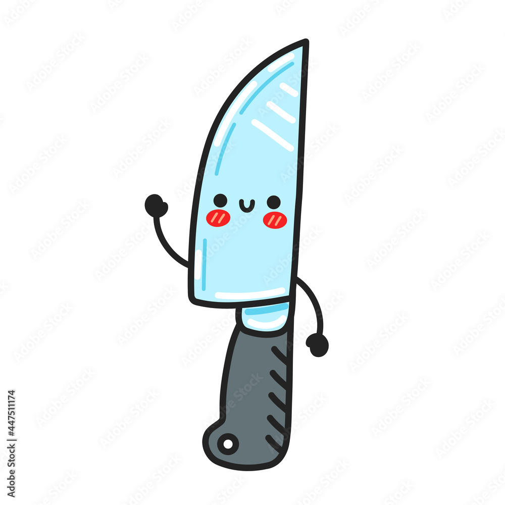 Cute funny kitchen chef knife character. Vector flat cartoon kawaii  character illustration icon. Isolated on white background. Chef cooking  knife cartoon character concept Stock Vector | Adobe Stock