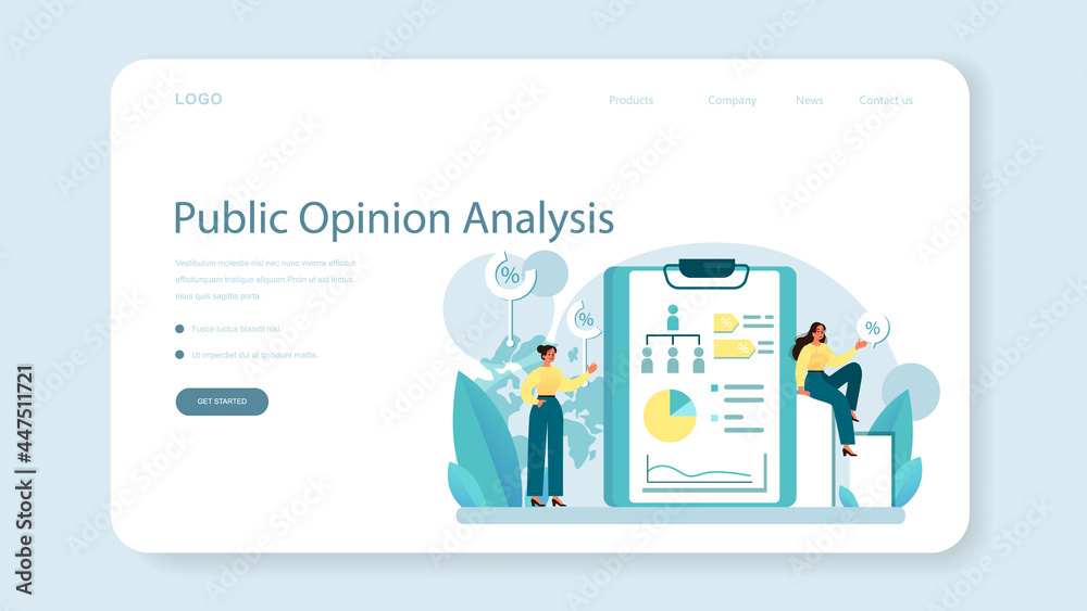 Public opinion web banner or landing page. Idea of PR through mass media Public opinion web banner or landing page. Idea of PR through mass media