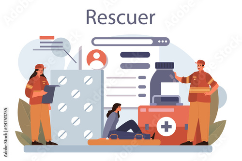 Rescuer concept. Urgent help. Ambulance lifeguard assisting