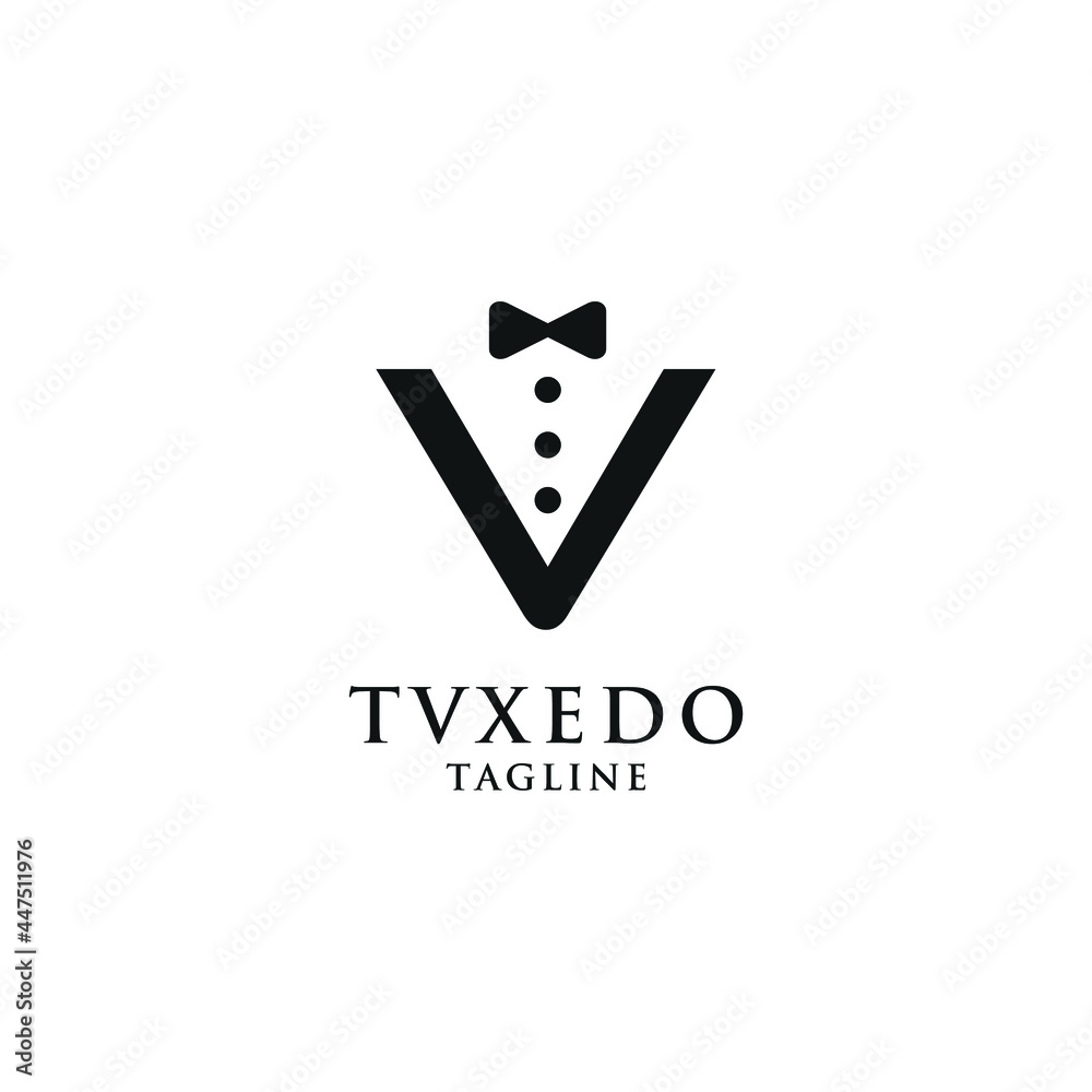Letter V and Tuxedo icon. Fashion Logo Design. Vector Illustration. Letter V and Tuxedo icon. Fashion Logo Design. Vector Illustration.