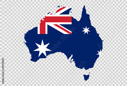 Australia flag on map isolated  on png or transparent  background,Symbol of Australia,template for banner,card,advertising ,promote, TV commercial, ads, web, vector illustration