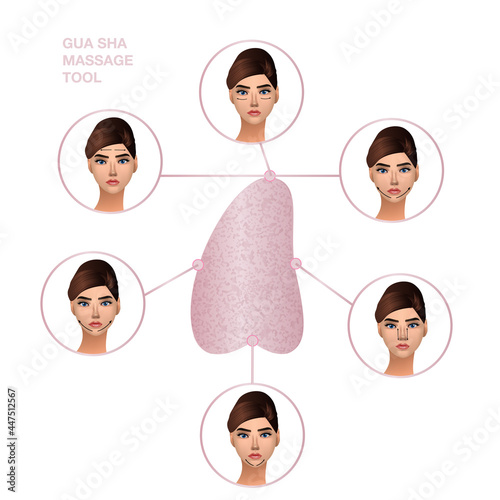 Facial massage line stone gua sha realistic vector