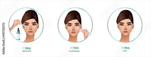 Facial massage line stone gua sha realistic vector