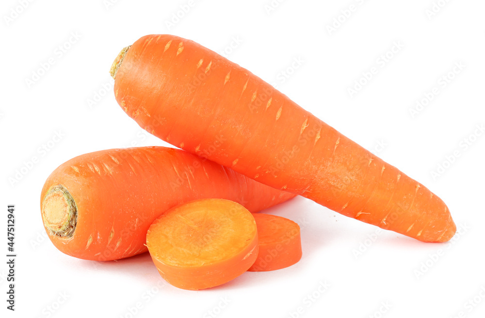 Fresh Carrots with sliced isolated on white background. Fresh Carrots with sliced isolated on white background.