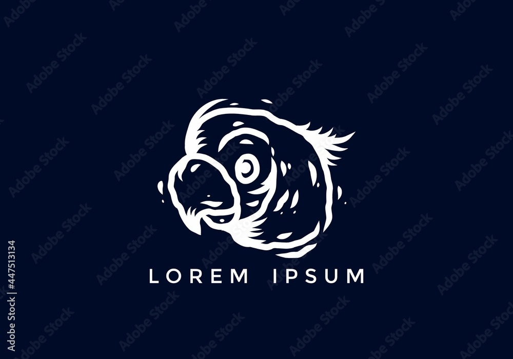 Fototapeta premium White parrot head line art drawing