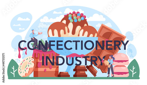 Confectionery industry typographic header. Delicious pastry food