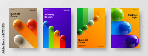 Geometric realistic balls cover concept collection. Clean presentation A4 vector design layout set. © kitka