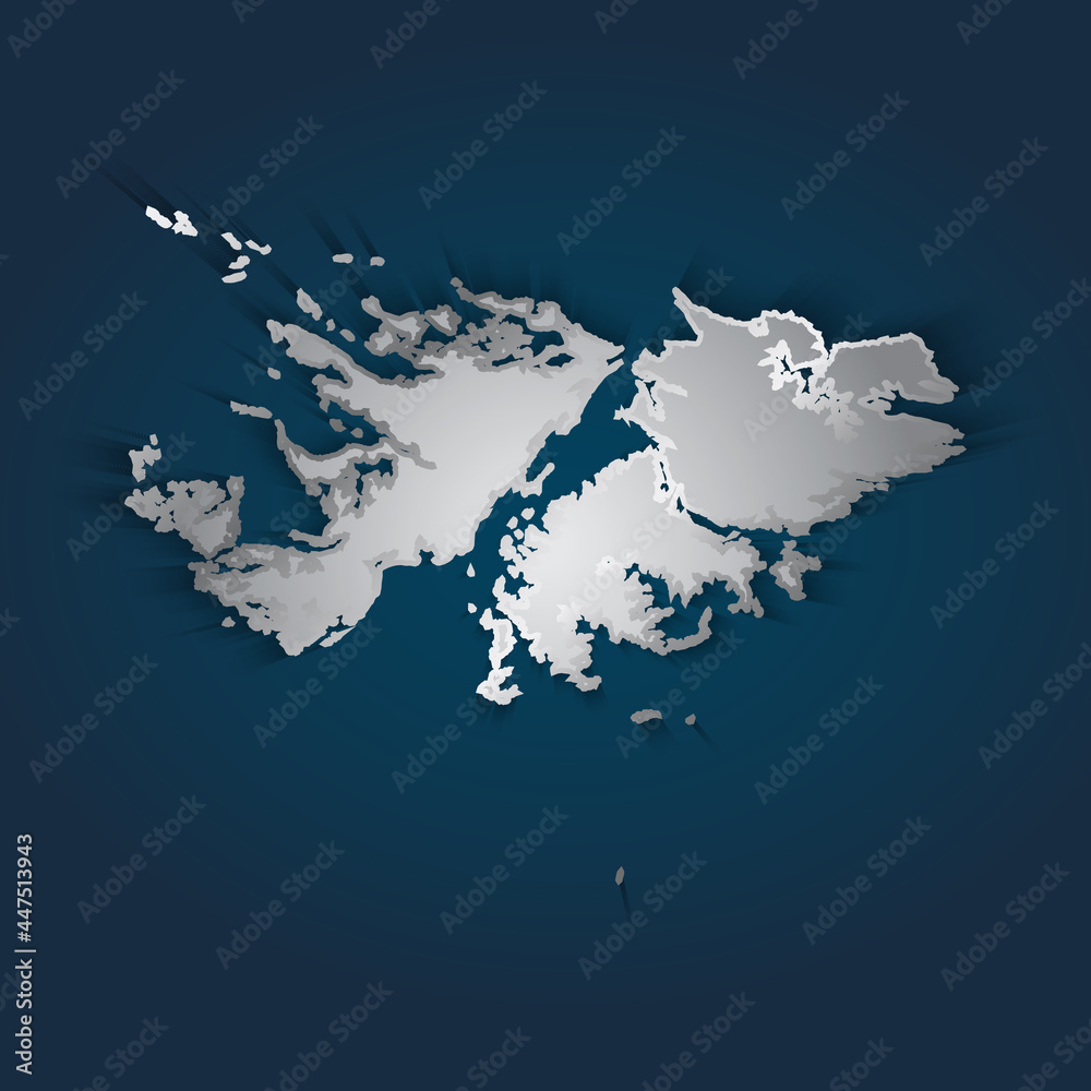 Naklejka Falkland Islands map 3D metallic silver with chrome, shine gradient on dark blue background. Vector illustration EPS10.