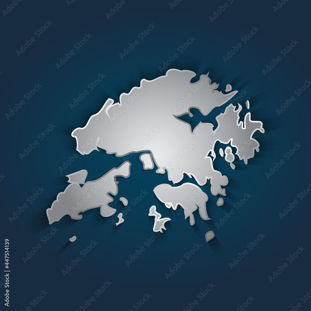 Naklejka Hong Kong map 3D metallic silver with chrome, shine gradient on dark blue background. Vector illustration EPS10.