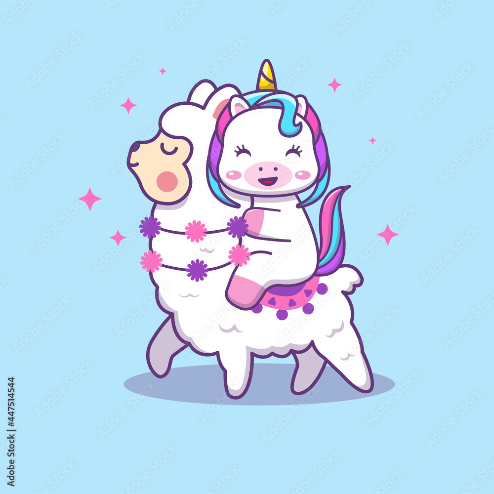 cute unicorn riding a cute llama cartoon illustration cute unicorn riding a cute llama cartoon illustration