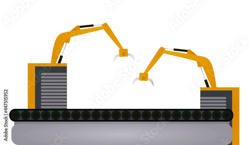 Production line and robotic hand. vector