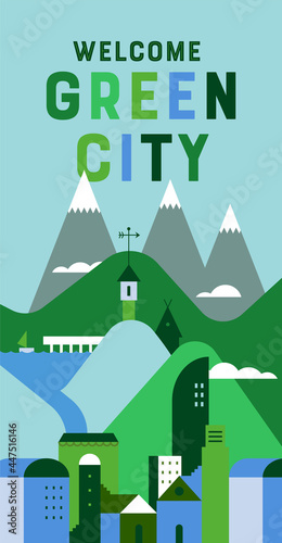 Green city welcome sign nature landscape banner