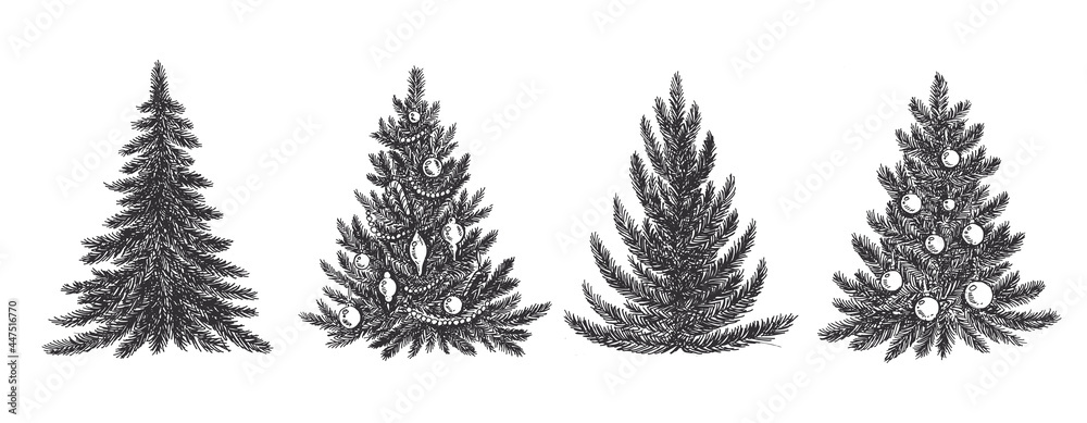 Obraz premium Christmas tree, hand drawn style, vector illustration 