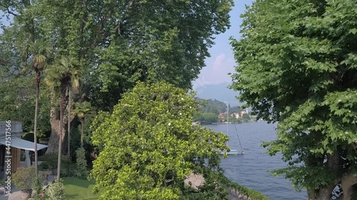 Aerial footage drone view of Manor Villa Plane Tree, in Como on Lake Lombardia Italy // no video editing photo