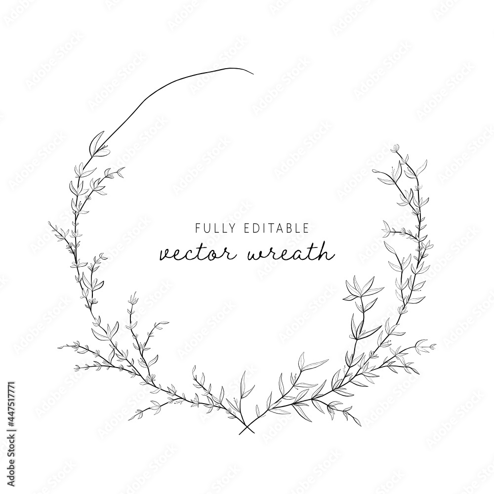 Hand Drawn Editable Vector Wreath with Adobe Fonts Hand Drawn Editable Vector Wreath with Adobe Fonts